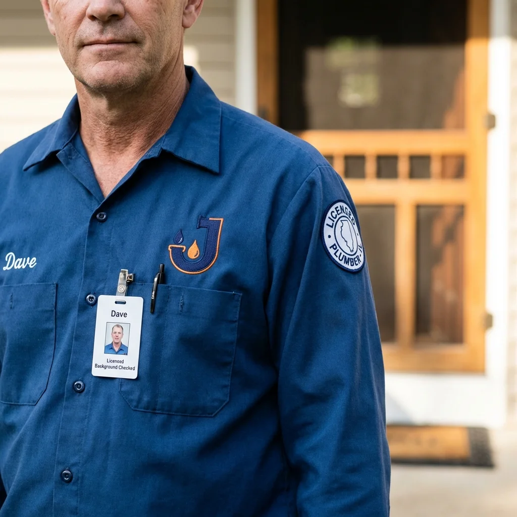 Licensed plumber showing ID badge in Chesterland, OH