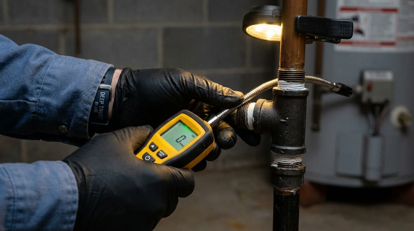 Gas leak detection with electronic sniffer by Johns Plumbing LLC in Chesterland