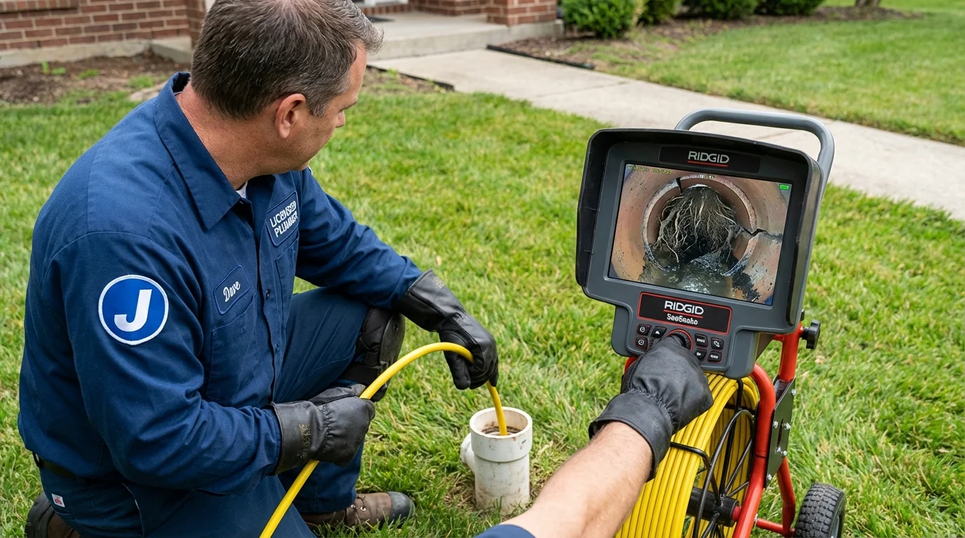 Sewer camera inspection being performed by Johns Plumbing LLC in Chesterland