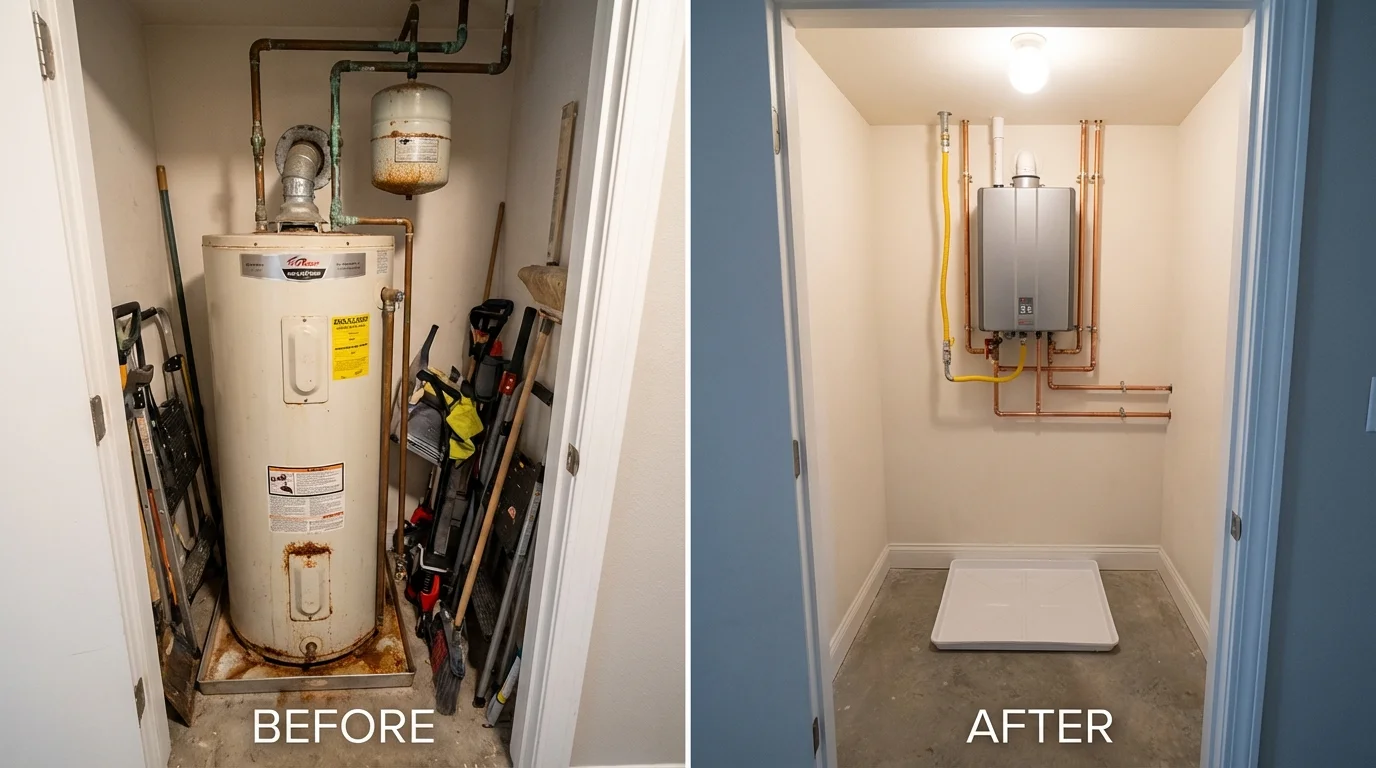 Tank water heater versus wall-mounted tankless unit comparison for Chesterland, OH homeowners